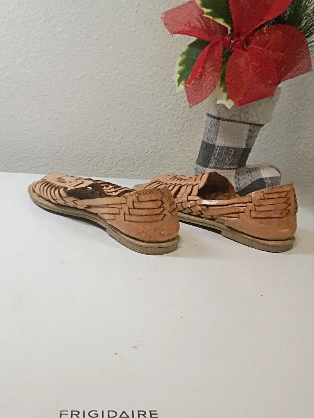 Woven Leather Open-Toe Sandals in Light Brown